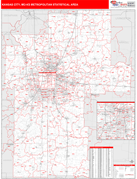 Kansas City Metro Area Digital Map Red Line Style